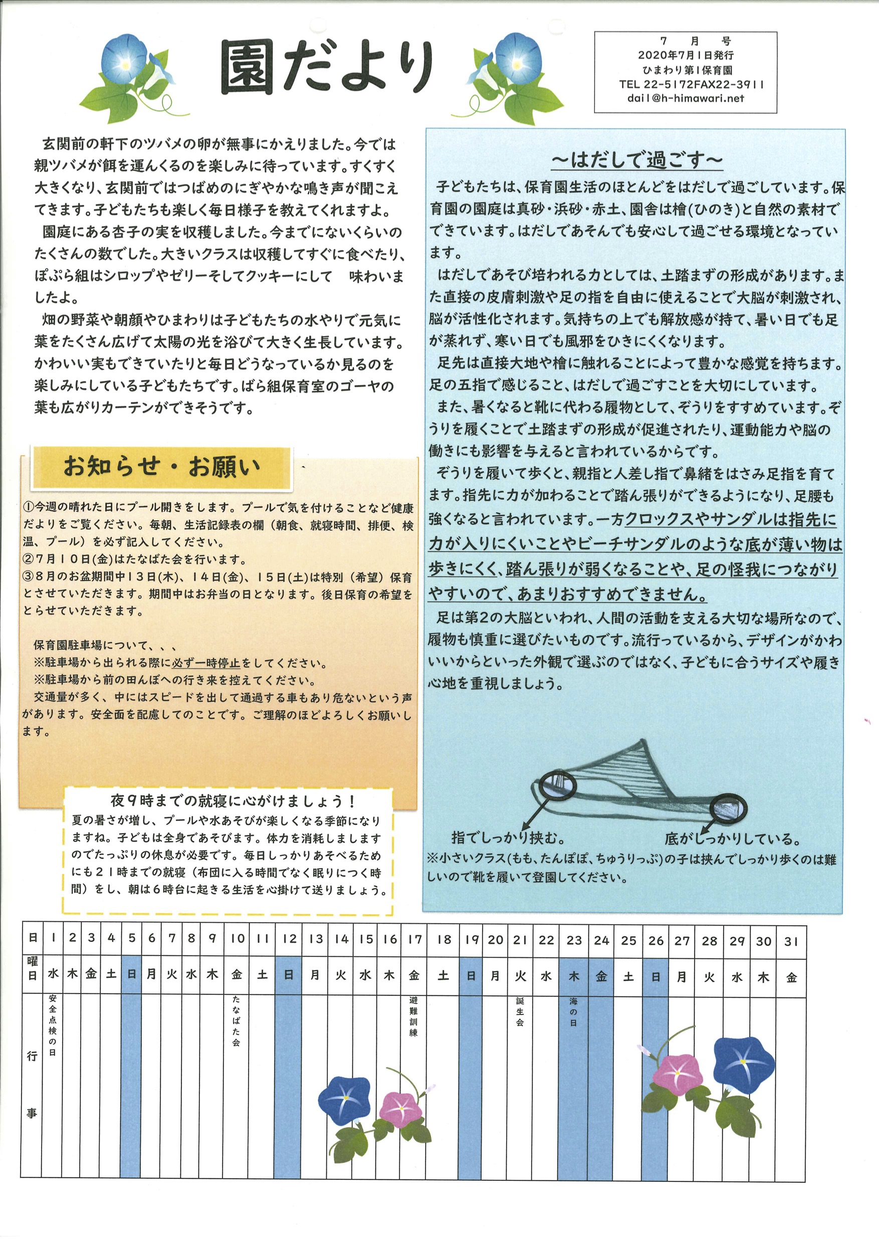 2020年7月の園だより